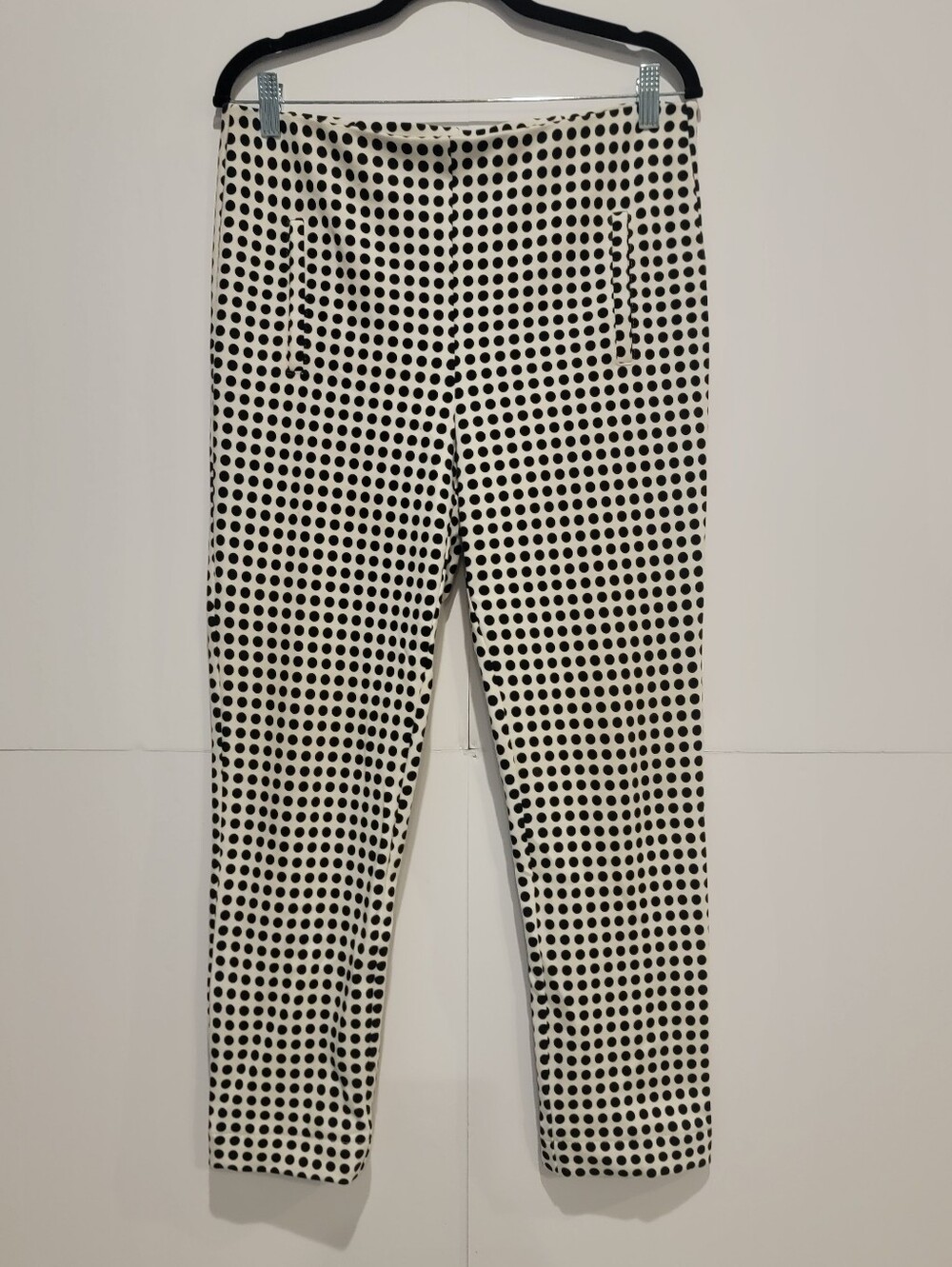 Chico’s Size 1 Black White Polka Dot Ankle Pants Stretch Slim Crop